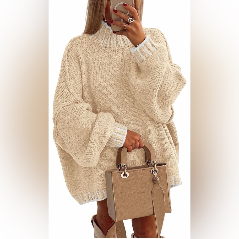 🆕Pullover Long Sleeve Mock Neck Chunky Knit Sweater